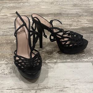 Vince Camuto Black Woven Platform Heels